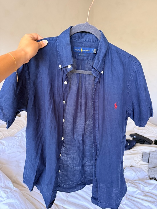 Ralph Lauren Other - Ralph Lauren Navy Linen Short-Sleeve Button-Down Shirt with Red Pony